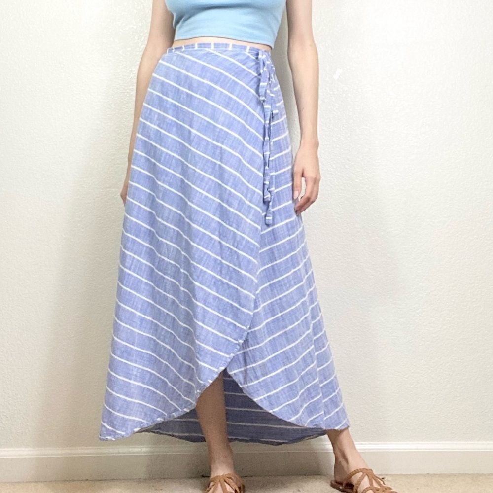 Fourteenth Place Blue & White Striped Knotted Maxi Skirt